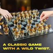 Glass Chess Shot Game, Chess Board with Shot Glass Chess Pieces, Clear Glass and Frosted Glass, Chess Drinking Game