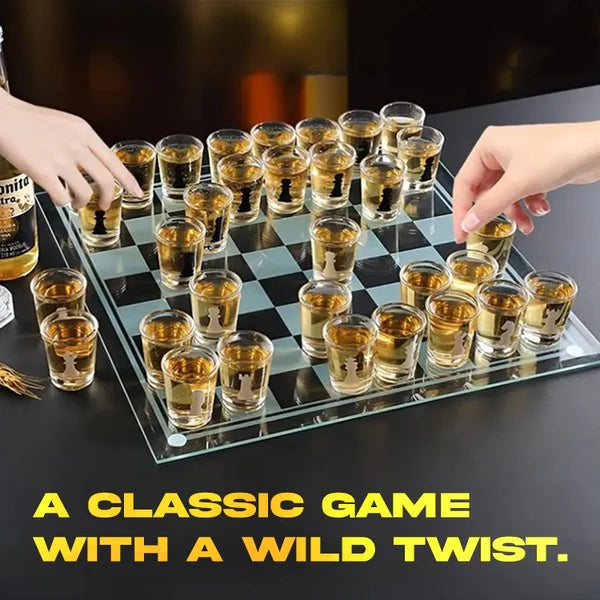 Glass Chess Shot Game, Chess Board with Shot Glass Chess Pieces, Clear Glass and Frosted Glass, Chess Drinking Game