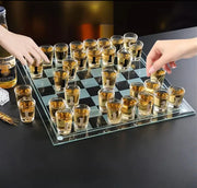 Glass Chess Shot Game, Chess Board with Shot Glass Chess Pieces, Clear Glass and Frosted Glass, Chess Drinking Game